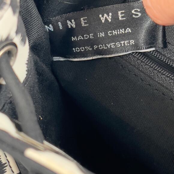 Nine West Drawstring Black Nylon Type Fabric Bag Adjustable Cheetah Print Strap - Picture 7 of 15